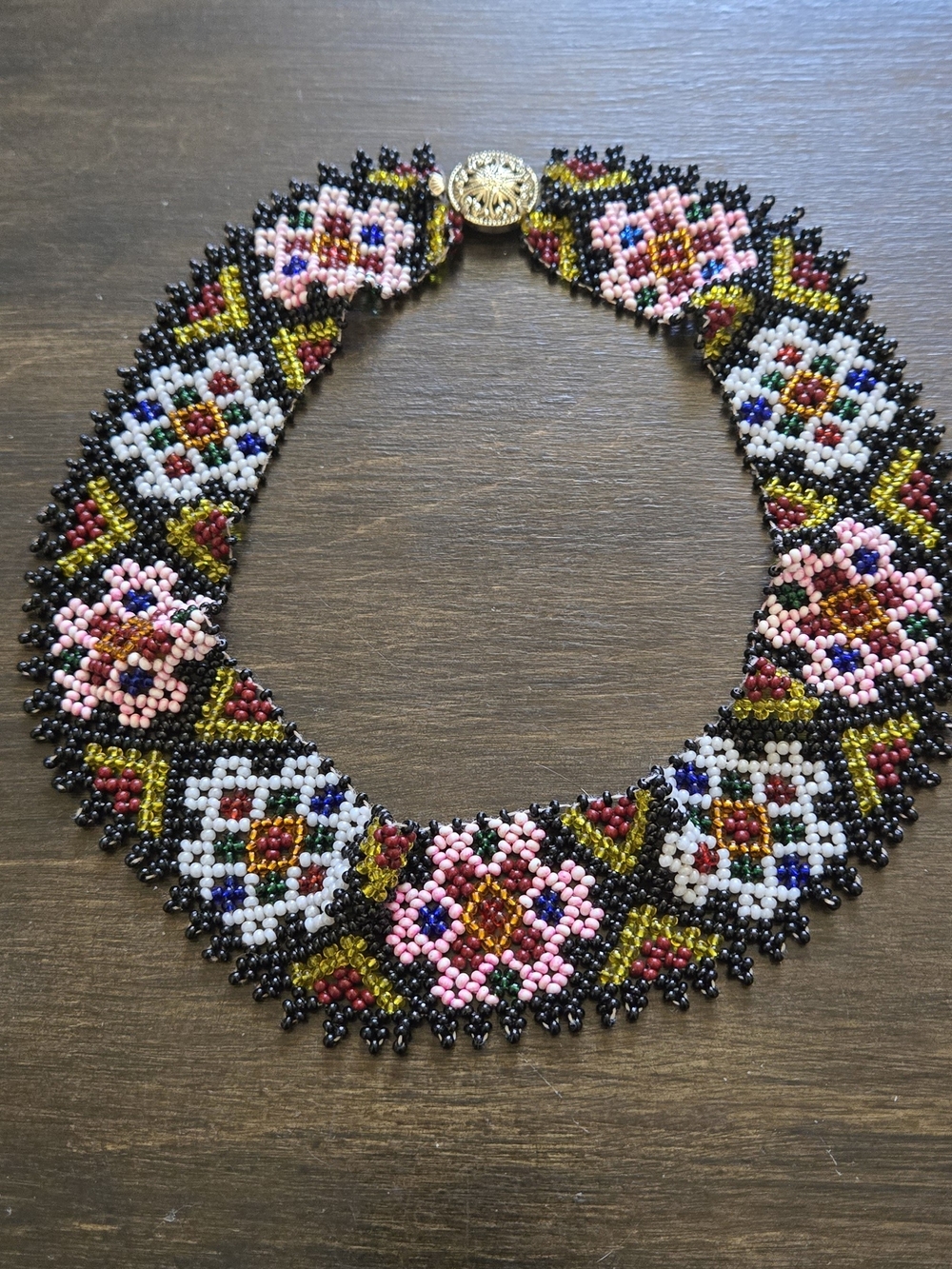 Handmade Pink Floral Seed Bead Collar Necklace